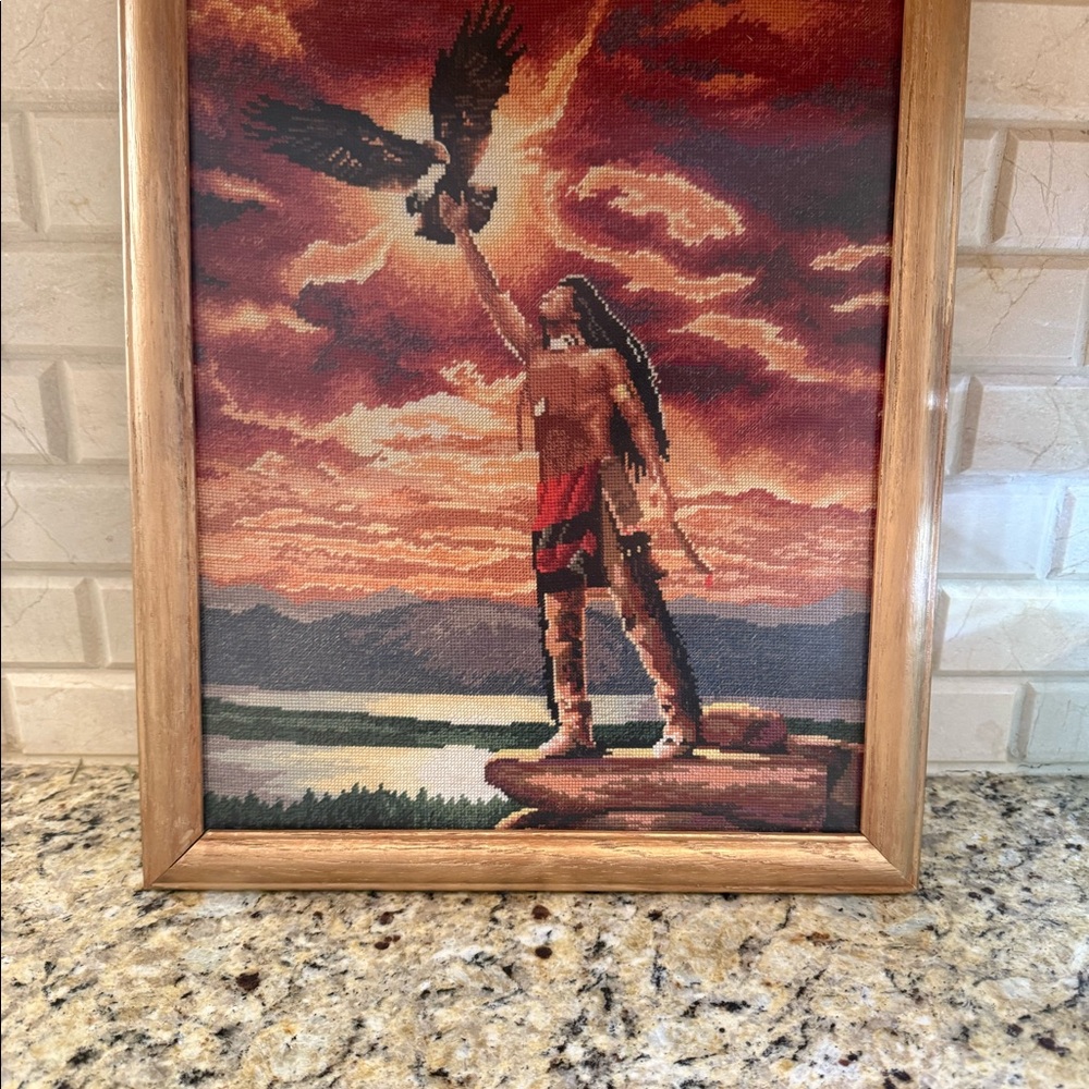 Cross stitched wall art.